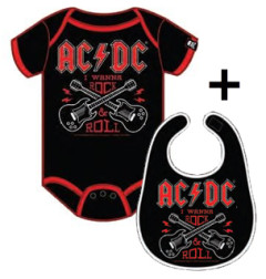 Cadeauset AC/DC Baby Romper Rock 'n Roll & AC/DC Slabbetje Rock 'n Roll