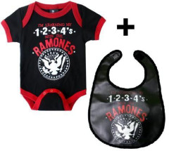 Cadeauset Ramones baby romper 1,2,3,4 & baby slabber