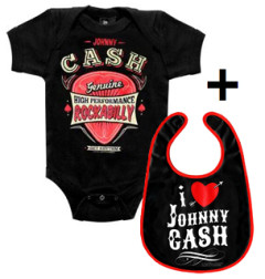 Cadeauset Johnny Cash Baby romper Genuine & Johnny Cash slabbetje I Heart