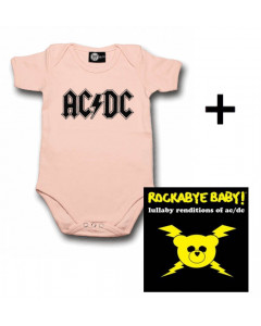Gavesæt AC/DC Baby Pink-babybody & AC/DC Rockabyebaby-cd